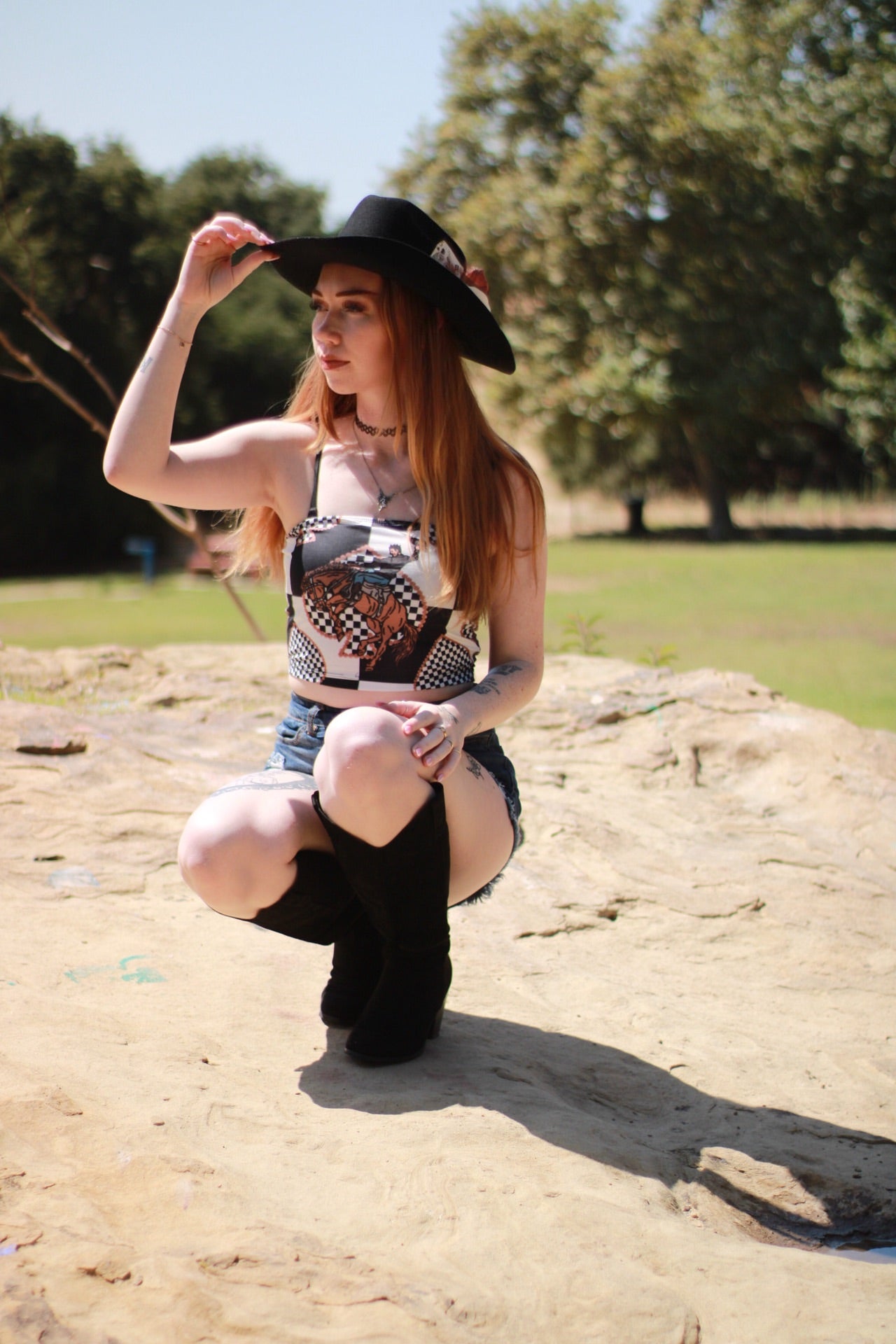 Checkered buckaroo tube top