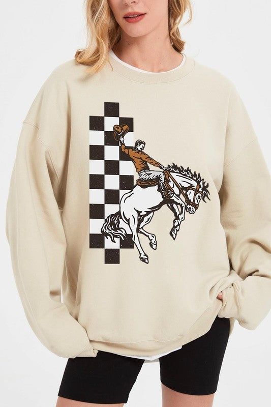 Cowboy Checkered Graphic Fleece Sweatshirts