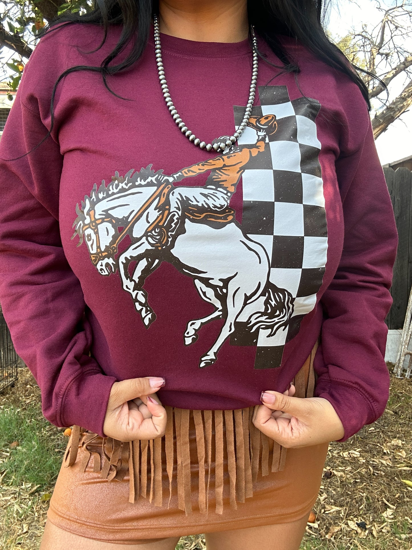 Cowboy Checkered Graphic Fleece Sweatshirts